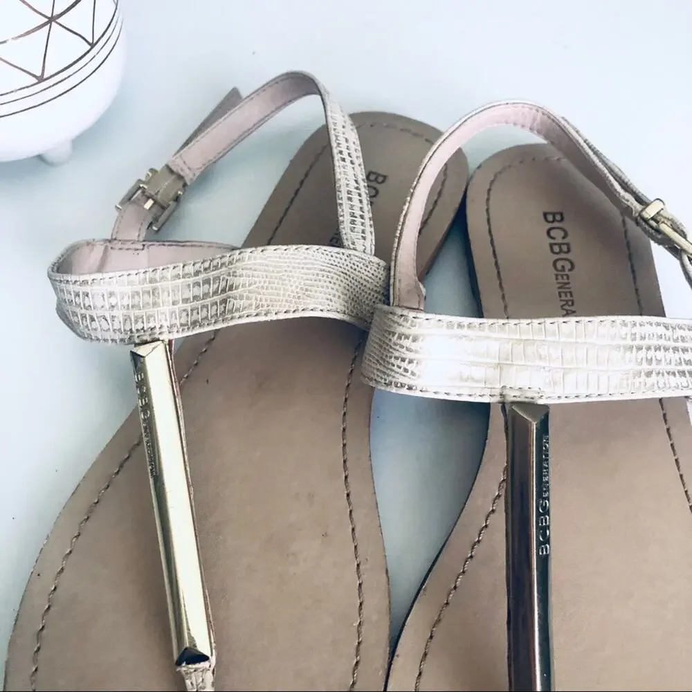 BCBGeneration Slingback Sandal Women's 7.5 Faux Snakeskin Gold Cream Sandal